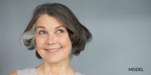 Short haired female model for bone grafts for dental implants 